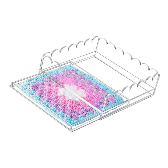 Yihuala Scalloped Basket Acrylic Scalloped Tray Clear Acrylic Trays with Drawer for Insert Photos,Art,and Fabric Needlepoint