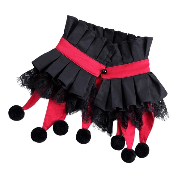 Yihuala Stage Party Neck Collar Costume Accessory Ruffle Lace Border with Plush Ball Accent Ties for Shows