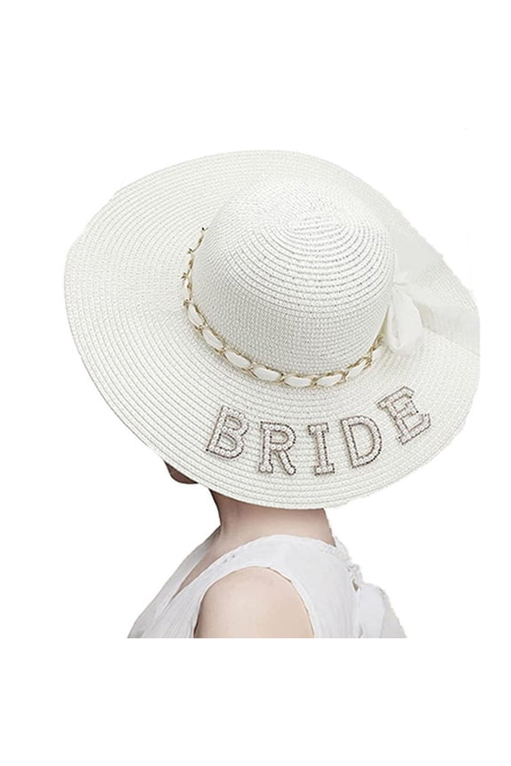Sun Straw Hat Wide Brim Bride Hat Sun Hat Accessory Beach Hat for Bachelorette Parties, Bride Tribe & Weddings