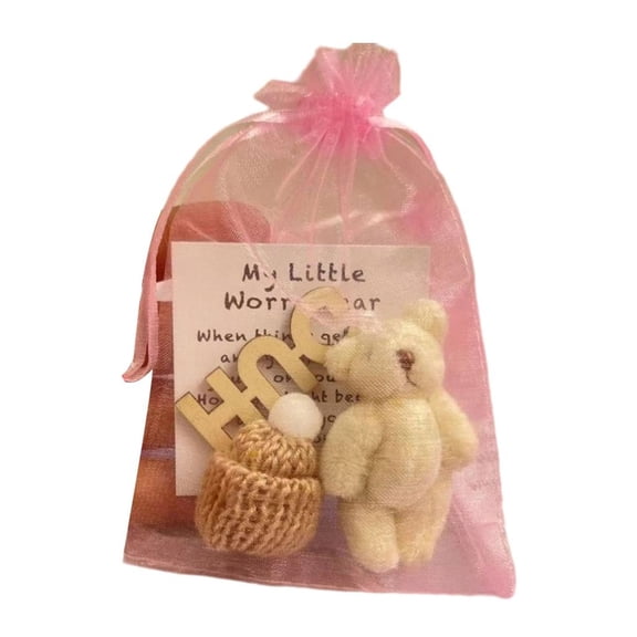 Yihuala Tiny Plush Inspirational Bear With Encouragement Card Soft Stuffed Toy For Home Desk Decoration