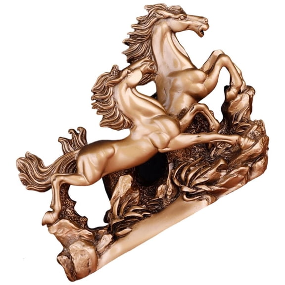 Yihuala Two Galloping Horse Resin Statues Fengshui Wealth Career Success Home Table Decor