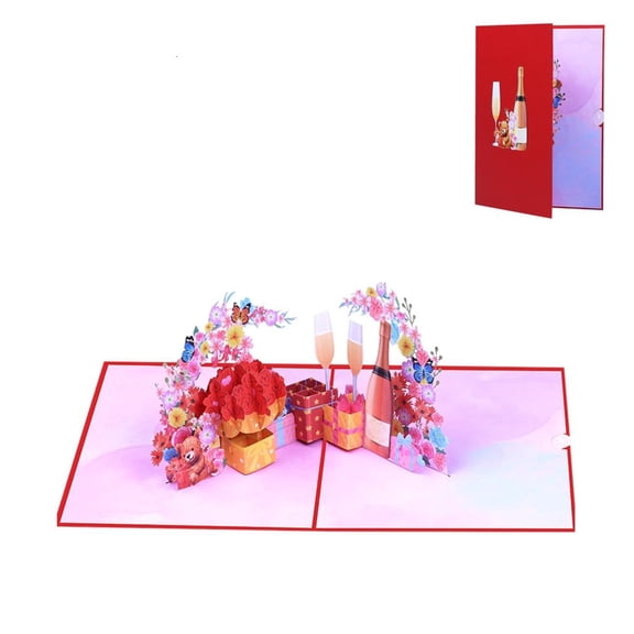 Yihuala Valentines Day and Anniversary Card 3D Wine Glass and Blooms Greeting Card Foldable Invitation Card with Envelope