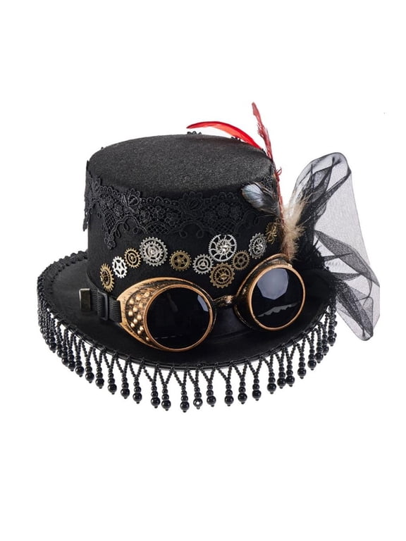 Victorians Tall Hat Steampunks Top Hat Fringed Fedoras Hat Masquerades Party Headpiece Party Costume Stage Show