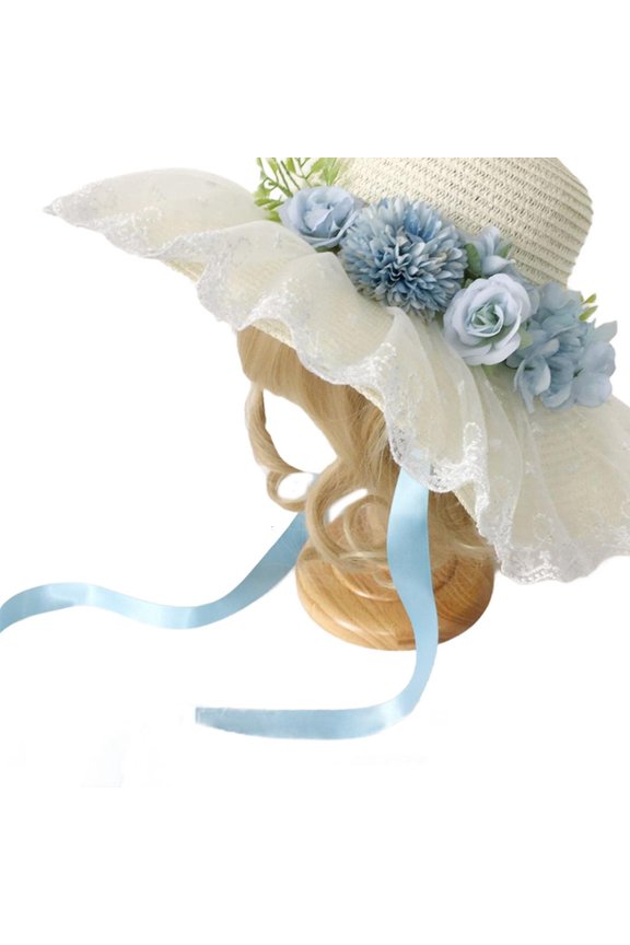 Vintage Straw Sun Hat for Women Sunproof Beach Hat Wide Brims Flower Hat Elegant Lace Bonnet Photography Headwear