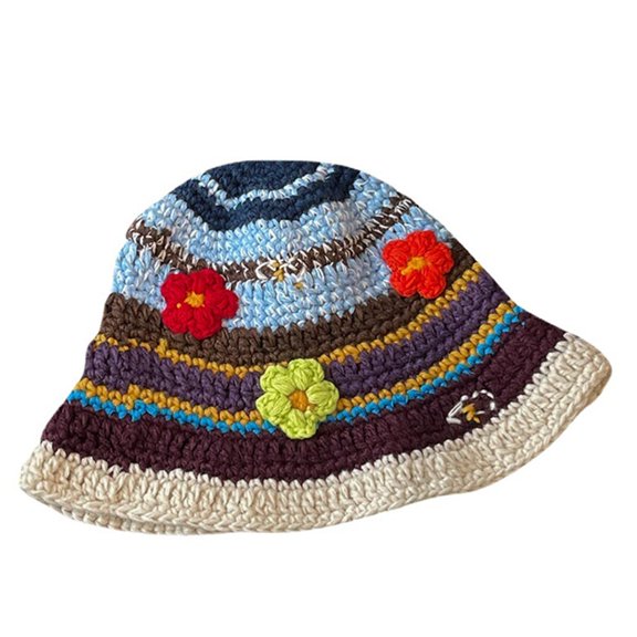 Yihuala Women Crochet Bucket Hat Basin Hat Flower Pattern Fisherman Hat All-match for Birthdays Family Gatherings