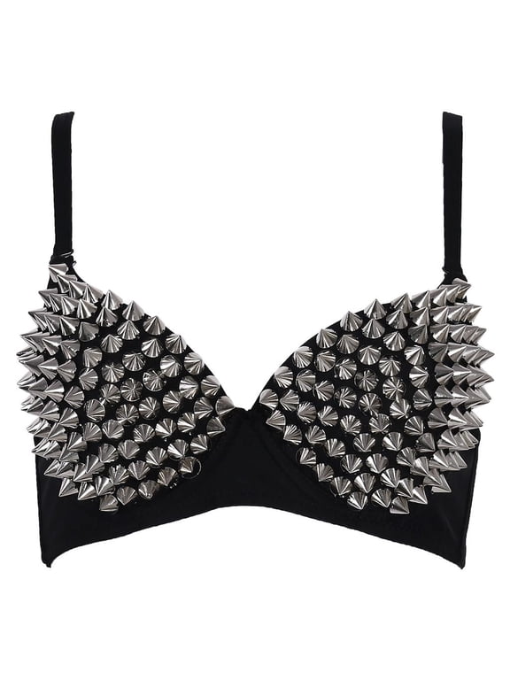Women's All-over Spike Stud Dance Bra Metallic Punk Style Nightclub Wear