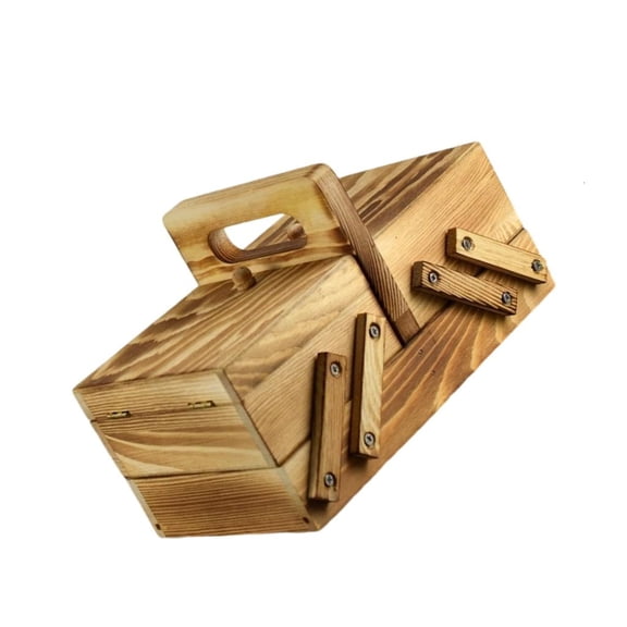 Yihuala Wood Sewing Storage Case 9.5x5.3x6Inch Folding Knitting Supply Organizers Sewing Tool Storage Box Container For Sewing