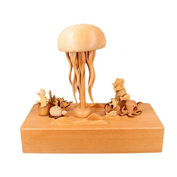 Yihuala Wooden Jellyfish Music Box Decor OceanSeries Combined with Beautiful Musical Notes
