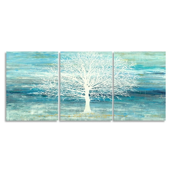 Yihui Arts 3 Pieces Landscape Teal and Blue Canvas Wall Art with Gold Foil