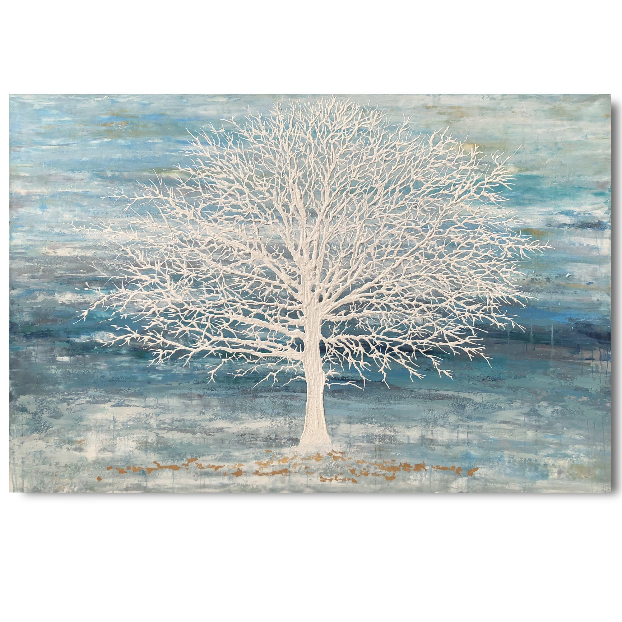 Yihui Arts 3D Blue Tree Paintings with Gold Foil for Wall Decor Ready ...