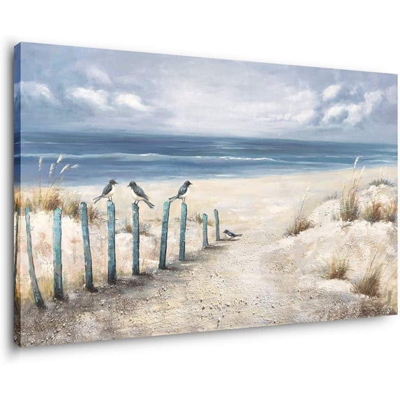 Yihui Arts Beach Canvas Wall Art with Hand Painted Textured