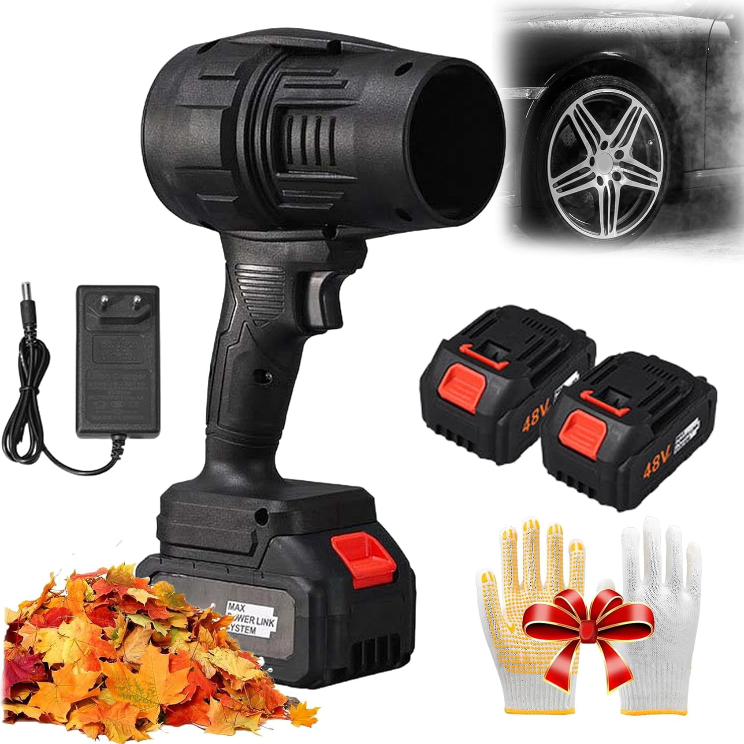 Soffiatore Senza Filo Yiicoong - Potente, 120 MPH, Per Giardino E Auto, Con 2 Batterie, Colore Rosso