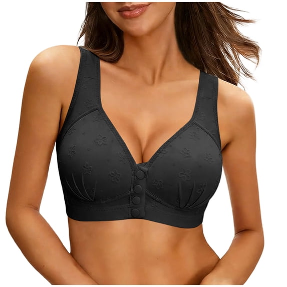 Yijfswar Bras for Women Front Snap Closure Wirefree Bra Solid Color Wide Strap Full Coverage Everyday Comfort Bra