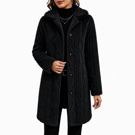 Yijfswar Cardigan for Women Hooded Long Fleece Jacket Button Down Outerwear