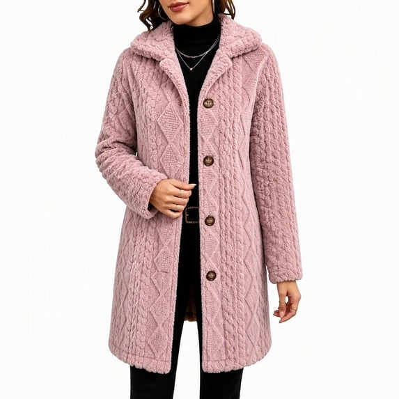 Yijfswar Cardigan for Women Hooded Long Fleece Jacket Button Down Outerwear