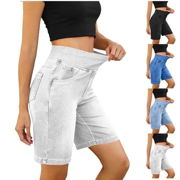 Yijfswar Jean Shorts for Womens High Waisted Stretchy Gym Shorts with Pockets Summer Casual Yoga Biker Shorts for Workout Size S