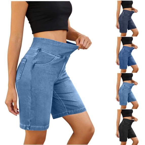 Yijfswar Jean Shorts for Womens High Waisted Stretchy Gym Shorts with Pockets Summer Casual Yoga Biker Shorts for Workout Size XXXXL