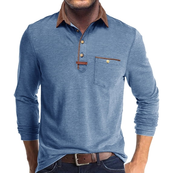 Yijfswar Mens Shirts with Pocket Long Sleeve Collared Button Work T Shirts Solid Basic Golf Shirt for Sports & Casual Wear, Size M