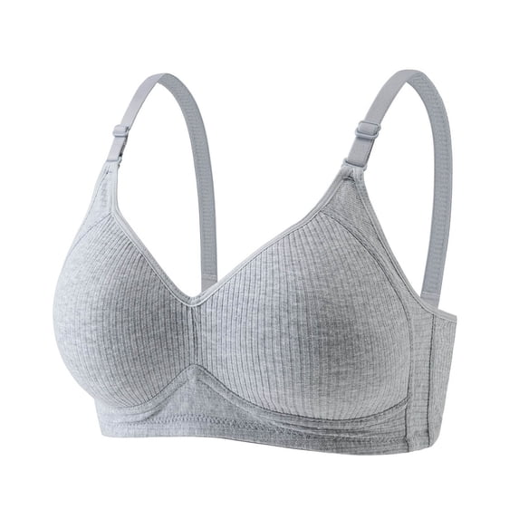 Yijfswar No Underwire Bras for Women V Neck Soft Ribbed Texture Push Up Bralettes with Adjustable Straps Everyday Tshirt Bra, Size L