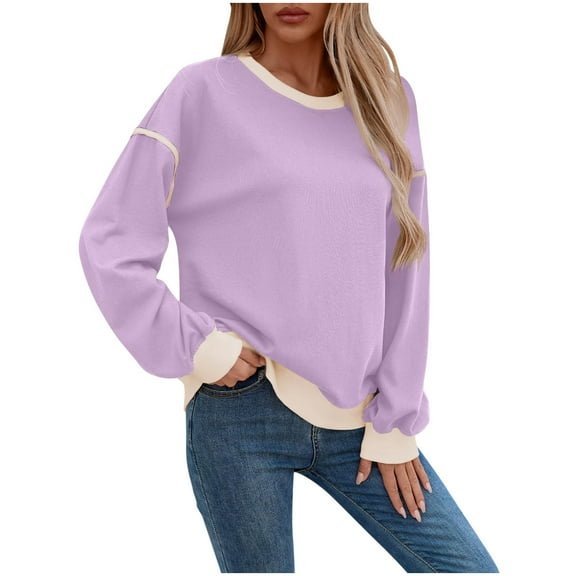 Yijfswar Sweatshirts for Women Crewneck Long Sleeve Loose Tops PatchworkColor Pullover Tops Work Shirt, S-2XL