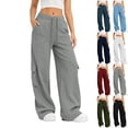 thumbnail image 1 of Yijfswar Women's Cargo Sweatpants Drawstring Elastic Waisted Casual Bottoms Athletic Workout Wide-Leg Pants Trousers with Pockets, 1 of 9