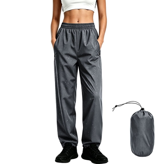 Yijfswar Women's Rain Pants Packable Waterproof Lightweight Outdoor Pants with Zipper Pockets for Hiking, Fishing, Golf, Work, Daily Wear, Size XL