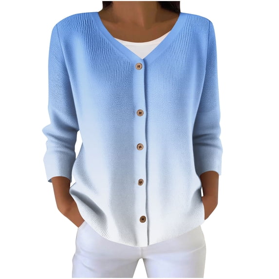 Yijfswar Womens Cardigan Sweaters Long Sleeve Knit Cardigan Lightweight V Neck Button Fall Fashion Cardigan, S-5XL