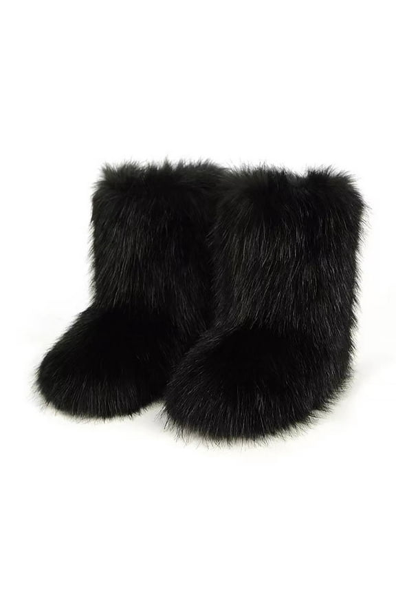 Women's Snow Boots, Warm Non-Slip Furry Short Boots, Flat, Black