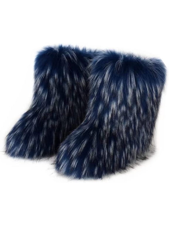Women's Snow, Warm Non-Slip Furry Short Boots, Flat, Wide, Black, Size Up