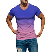 Yijiekai linen shirts for men Mens Summer Sports Soft Gradient Slim Short Sleeve V Neck T Shirt mens polo shirts short sleeve gildan t shirts mengildan casual dress Blue L (Clearance)