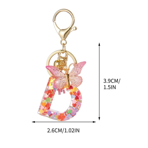 Yika 26 Letter Keychain Initial Keyring Alphabet Resin Flower Key Chain with Butterfly Tassel Pendant Handbag Purse Charm Pink Petal D