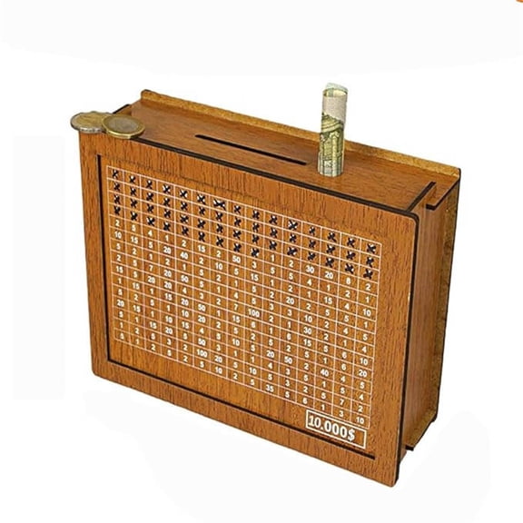 Yika Cash Vault Wooden Savings Box, Wooden Cash Saver Money Box,Wooden Coin Bank for Boys and Girls Adults Money Box with Counter for Savings Goal $10000 Best Gift for Friends Bring Four Markers