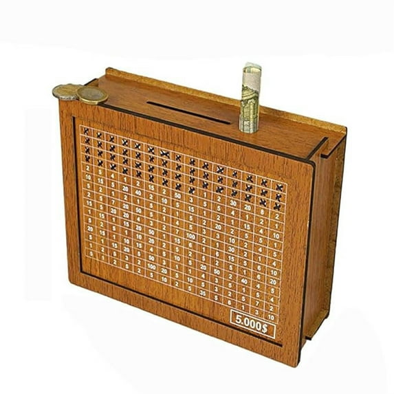 Yika Cash Vault Wooden Savings Box, Wooden Cash Saver Money Box,Wooden Coin Bank for Boys and Girls Adults Money Box with Counter for Savings Goal $5000 Best Gift for Friends Bring Four Markers