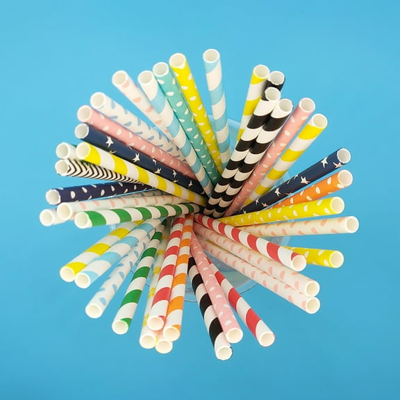 Yika Drinking Straw Clearance 100pc Mixed Color Paper Disposable Straws