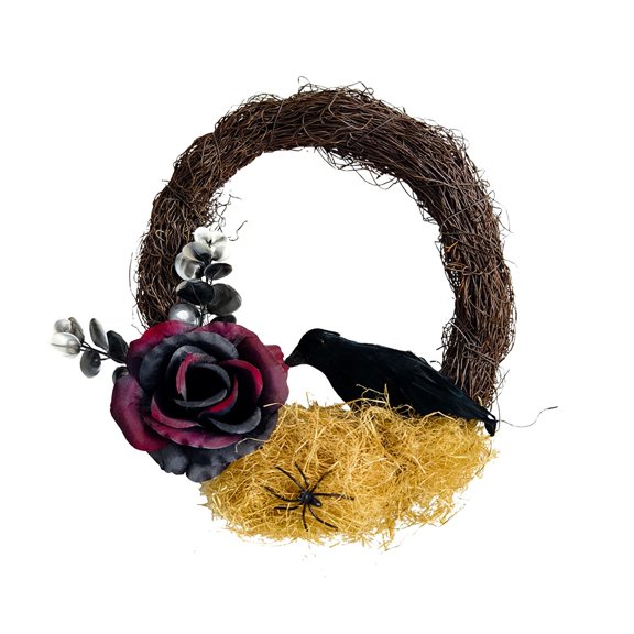 Yika Halloween Decorations Halloween Withered Branches Roses Black Flower Garlands Door Hanging Ghost Festival Simulation Plants Rings Party Decorations Props Wall Ha