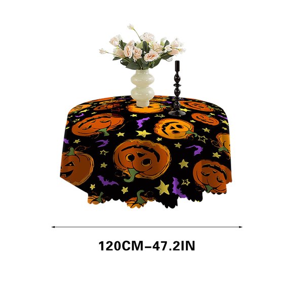 Yika Halloween Decorations Oil Resistants Halloween Decorative Tablecloth Circular Digital Printed Tablecloth
