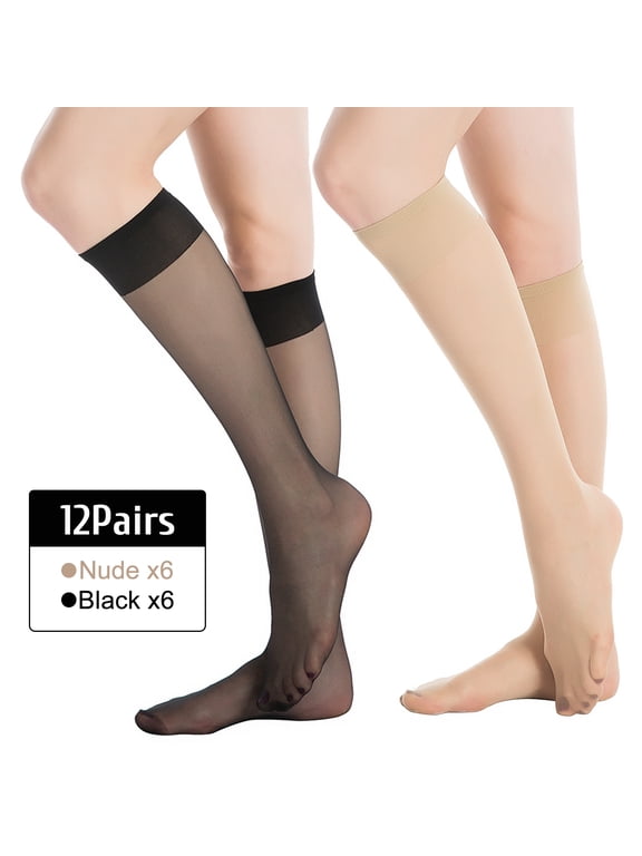 12 Pairs Lady's Sheer Knee High Stockings for Women Sheer Socks Soft Silky Elastic Summer Stockings