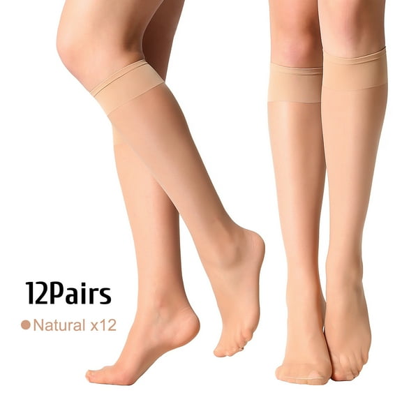 Yilanmy 12 Pairs Lady's Sheer Knee High Stockings for Women Sheer Socks Soft Silky Elastic Summer Stockings