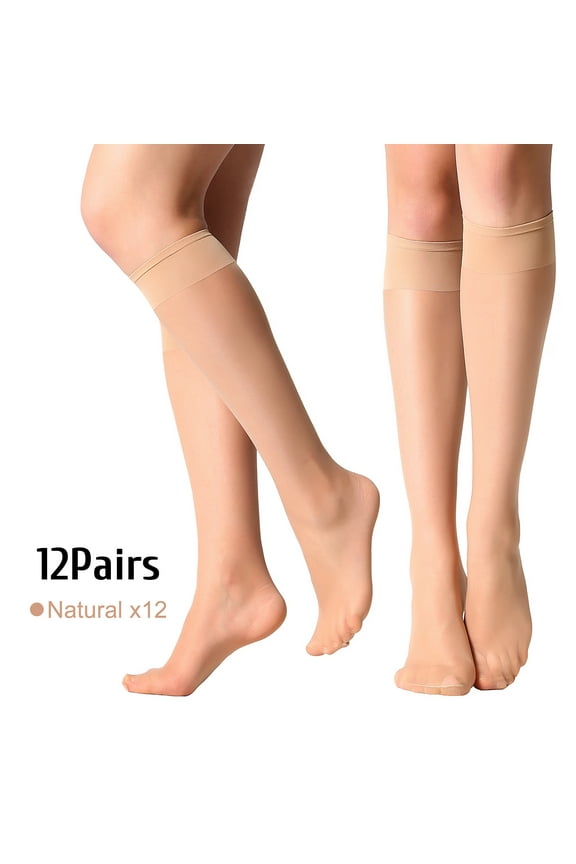 12 Pairs Lady's Sheer Knee High Stockings for Women Sheer Socks Soft Silky Elastic Summer Stockings