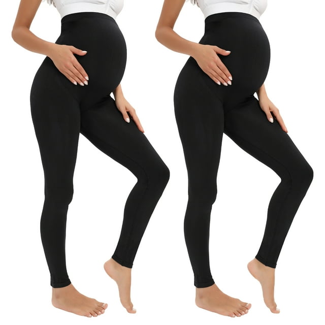 Yilanmy 2 Pack Women's Maternity Leggings Over The Belly ，Pregnancy ...