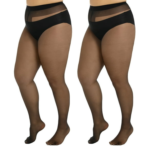Yilanmy 2 Pairs Plus Size Pantyhose for Women 20D Sheer High Waist Tights