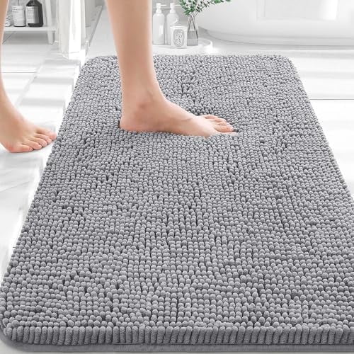 Yileqi Bathroom Rugs 30x20, Extra Soft Absorbent Chenille Bath Rugs, Rubber Backing Quick Dry, Machine Washable Bath Mats for Bathroom Floor, Tub and Shower, Home Decor Accessories, Grey