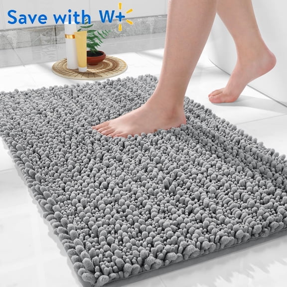 Yileqi Bathroom Rugs Non Slip Washable 32x20 Inch - Ultra Soft Absorbent Chenille Bath Mat, Quick Dry Shaggy Floor Carpet for Tub Shower, Gray Home Decor Accessories