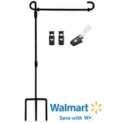 Yileqi Garden Flag Stand with 3 Prong Base, Premium Garden Flag Pole Holder Metal Powder-Coated Weather-Proof Paint with Clip and Two Spring Stoppers, Without flag