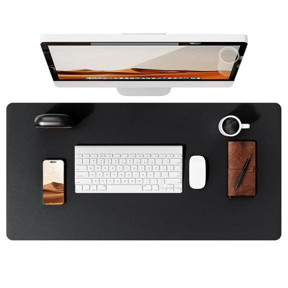 Yileqi Leather Desk Pad Protector, Office Desk Mat, Large Mouse Pad, Non-Slip PU Leather Desk Blotter, Laptop Desk Pad, Waterproof Desk Writing Pad for Office and Home, Black, 31.5" x 15.8"