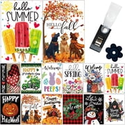 Yileqi Seasonal Garden Flag Set of 12 Double Sided 12x18 Inch Small Yard Flags, Easter 4th of July Halloween Christmas Garden Flags for Outside, Includes Free Anti Wind Clip and Stopper