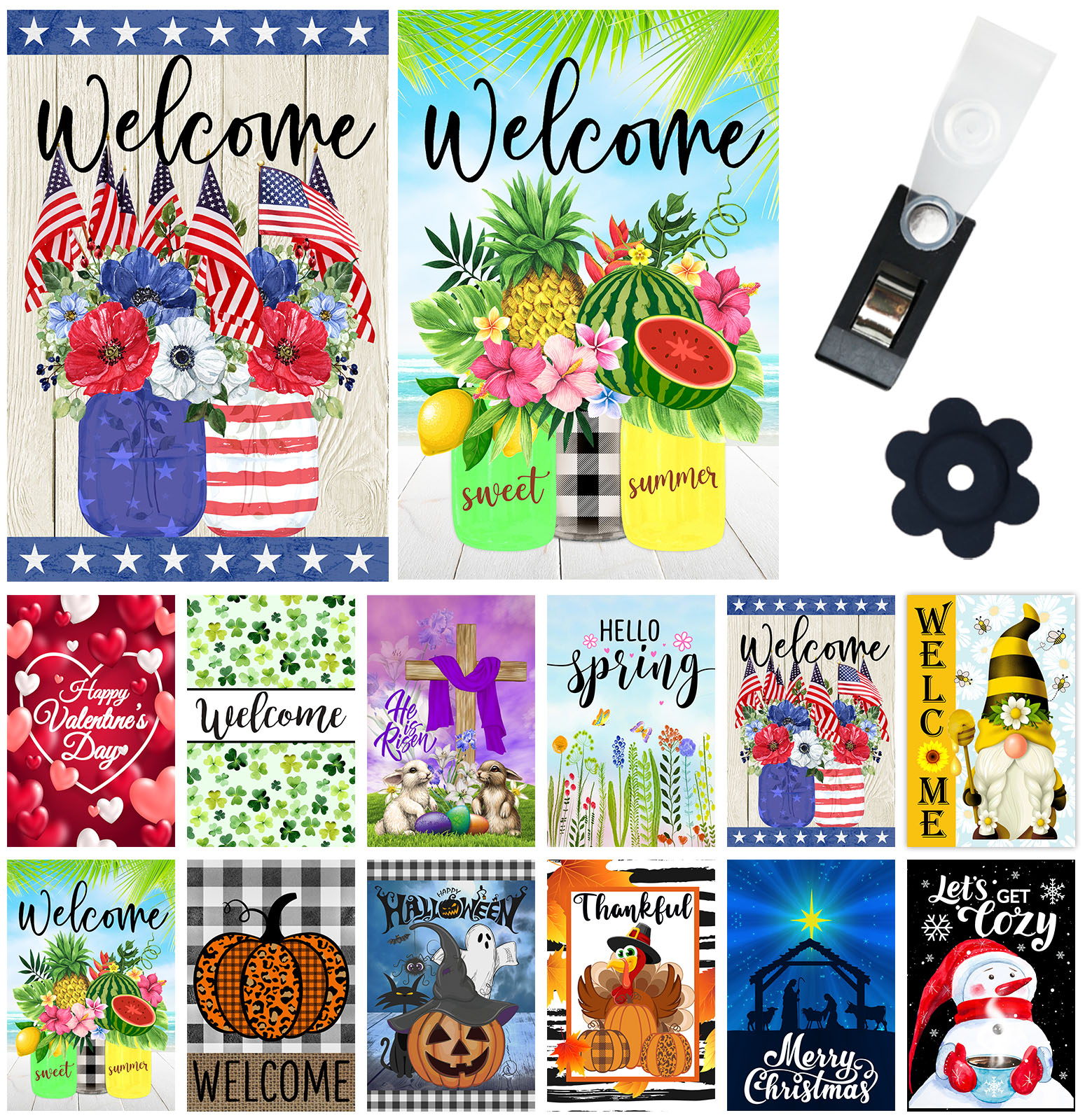 Seasonal Garden Flags Set of 10 Double Sided Burlap 12x18 Inch