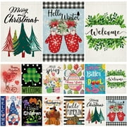 Yileqi Seasonal Garden Flags Set of 12 Double Sided 12x18 Inch Burlap Welcome Holiday Yard Flag, Small Garden Flags for Outside Decoration, Garden Flags for All Seasons