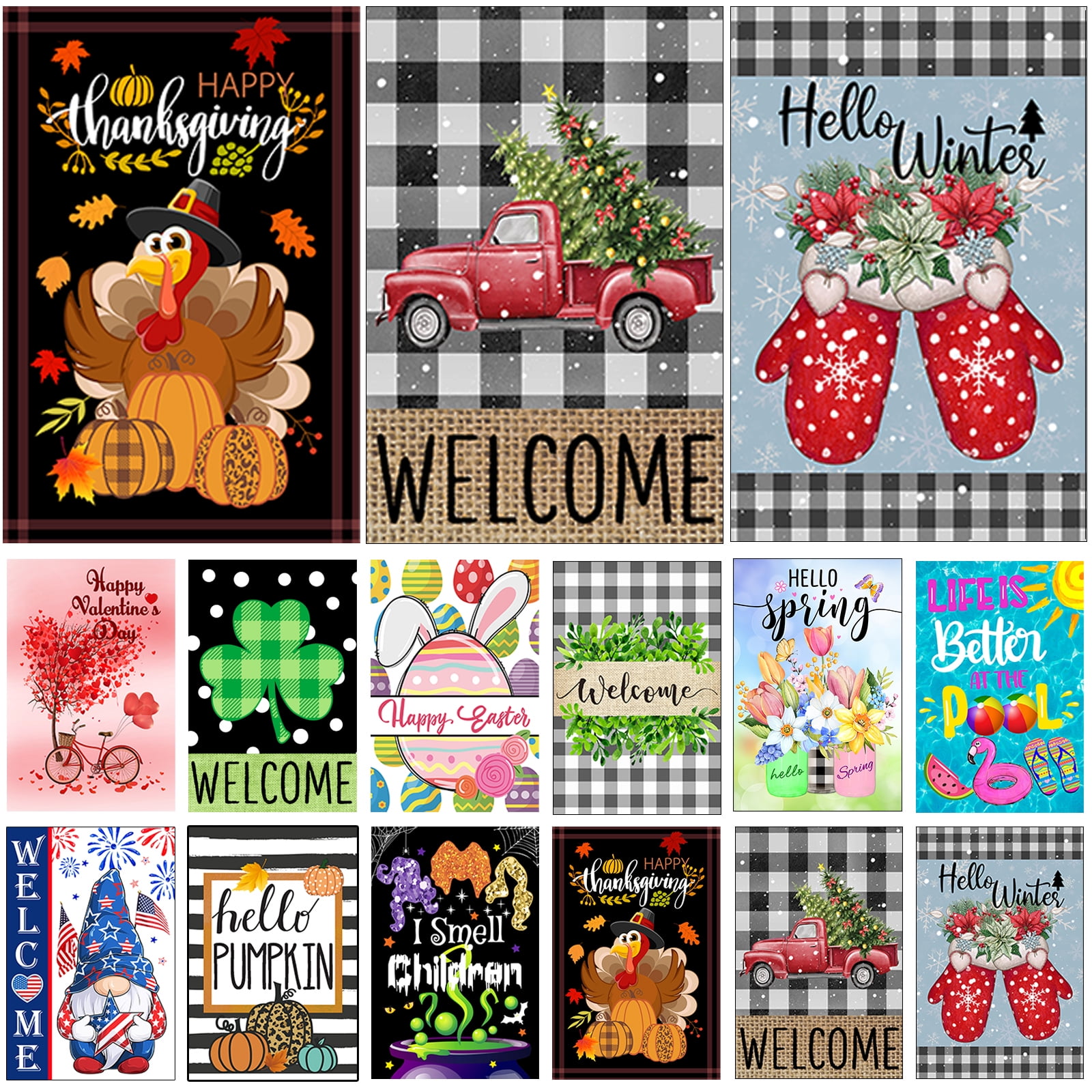 Yileqi Seasonal Garden Flags Set of 12 Double Sided 12x18 Inch Welcome Holiday Yard Flag, Small Garden Flags for Outside Decoration, Garden Flags for All Seasons