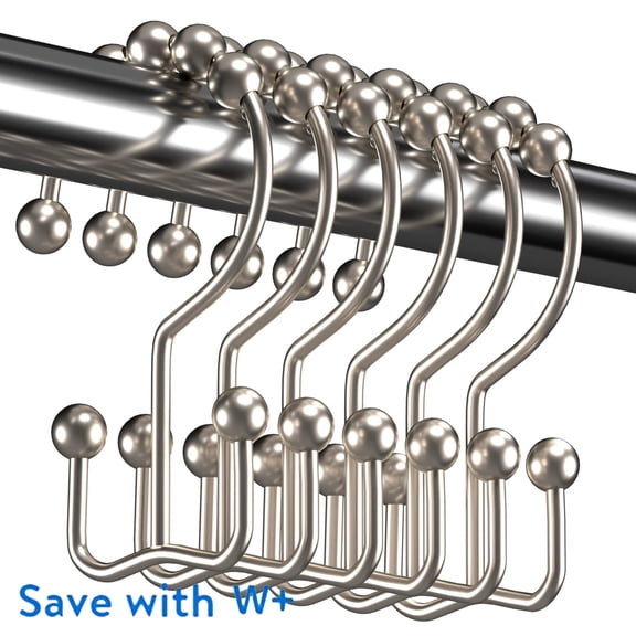 Yileqi Shower Curtain Hooks Rings, Rust Resistant Metal Double Glide Shower Hooks Rings for Bathroom Shower Rods Curtains, Set of 12 Hooks – Matte Nickel